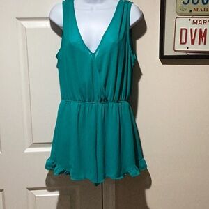 ⭐️ Astr Green Ruffled Tank Jumpsuit